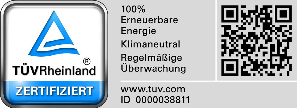 TÜV Zertifizierung für 100% Erneuerbare Energie und Klimaneutralität